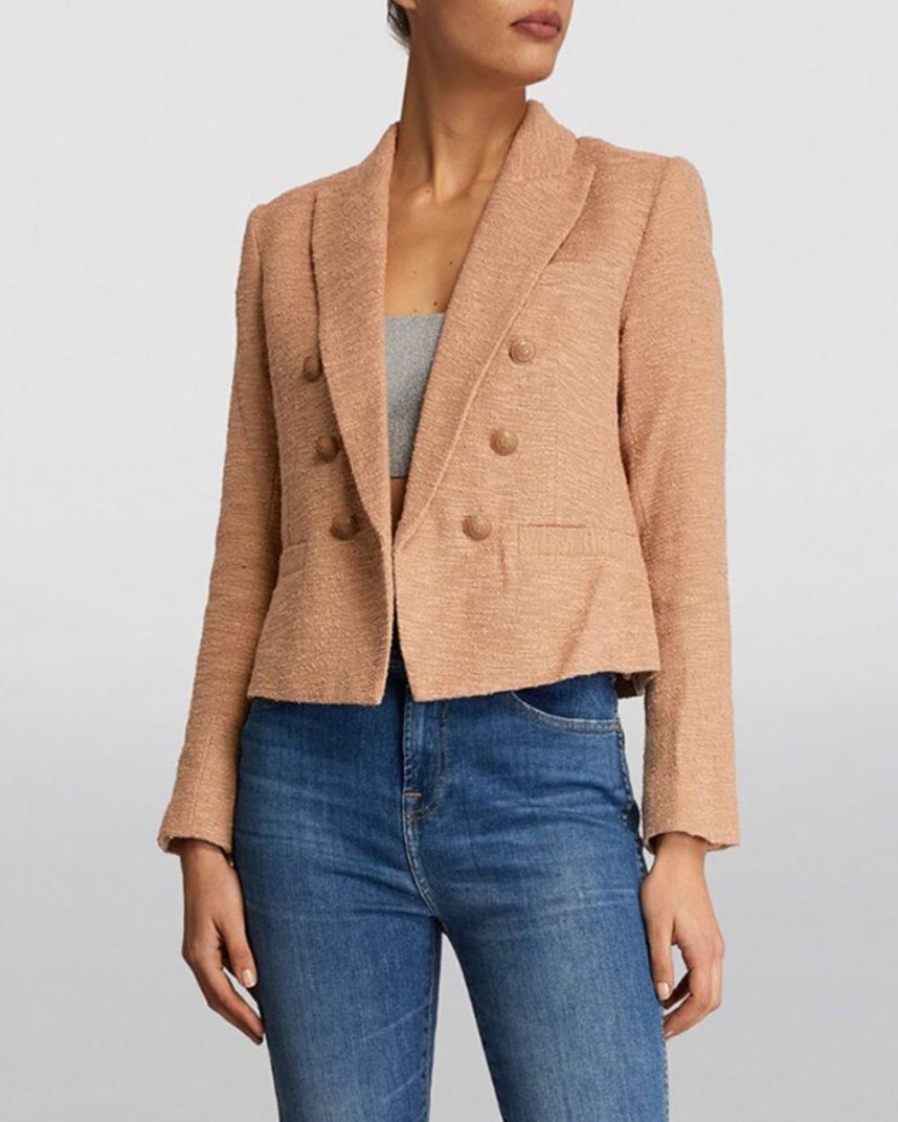 NWT L'AGENCE Brooke Double Breasted Crop Blazer Light Mocha Women's Size 16